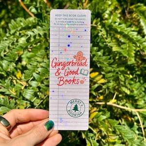 Christmas Bookmark Library Card Bookmark Bookish Bookmark Gingerbread Bookmark Holographic Bookmark Christmas Reading Gift for Reader