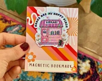 Magnetic Bookmark Books Are My Happy Place Bookmark Page Saver for Book Lover Retro Girly Bookmark Library Bookmark Gift for Reader Bookworm