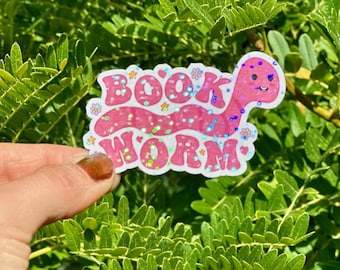 Book Worm Sticker Bookish Sticker Reading Sticker Kindle Sticker Cute Gift for Readers Book Cover Sticker Bookworm Sticker Pink Book Sticker