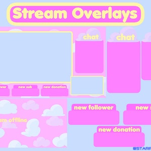 Animated Cloud Theme Pink Yellow Dreamy Pastel Cute Twitch Overlay Scenes Stream Starting Stream Ending Stream Offline Be Right Back