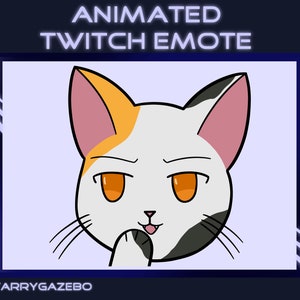 May include: Animated Twitch emote featuring a cartoon cat with orange, black, and white fur. The cat has a mischievous expression with its tongue sticking out and one paw raised to its face.