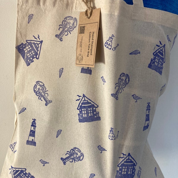 20 Natural Cotton tote bag hand stamped eco Gift bag beach bag book bag  shopping bag  boys girls his hers