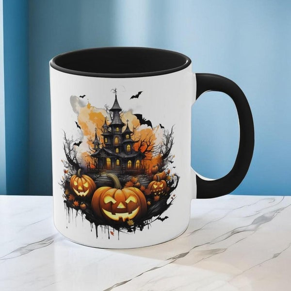 Haunted House Mug - Accent Coffee Mug, 11oz| Pumpkin Mug|Fall Mug| Halloween Mug|  Halloween Coffee Bar Decor