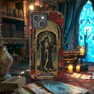 Étui pour téléphone avec carte du tarot de la mort, étui pour smartphone Arcanes majeurs, protection robuste pour téléphone portable, mate ou brillante, protection pour téléphone portable à imprimé mystique effrayant