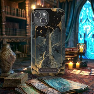 Étui pour téléphone avec carte de tarot The Tower, étui pour smartphone Arcanes majeurs, protection robuste pour téléphone portable, mate ou brillante, protection pour téléphone portable à imprimé mystique