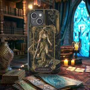 Étui pour téléphone avec carte de tarot Justice, étui pour smartphone Arcanes majeurs, protection pour téléphone portable résistante, mate ou brillante, protection pour téléphone portable à imprimé mystique
