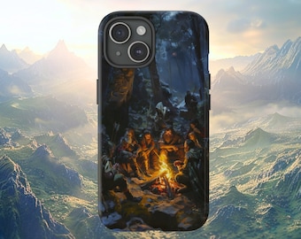 Fantasy Fellowship Phone Case: Campfire Scene, Tough Mobile Cover