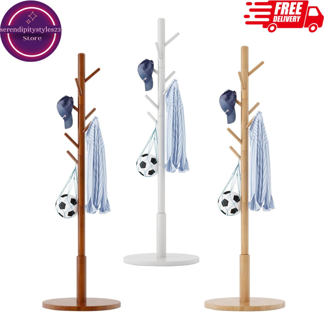 Wooden Standing Coat Rack With 8 Hooks Entryway Coat Rack Etsy
