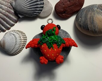Strawberry Turtle Handmade Polymer Clay Charm/Keychain