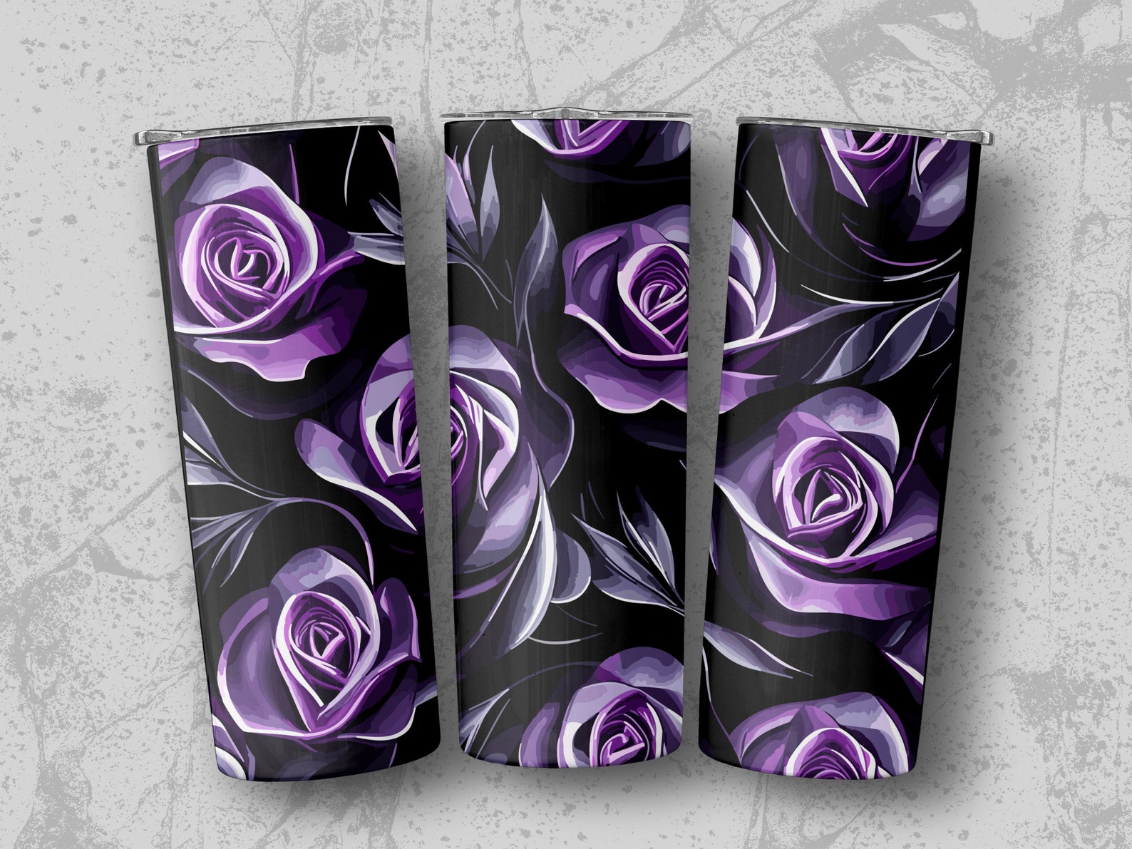 Black Purple Roses , 3d Roses Wrap 20 Ounce Skinny Tumbler, Sublimation