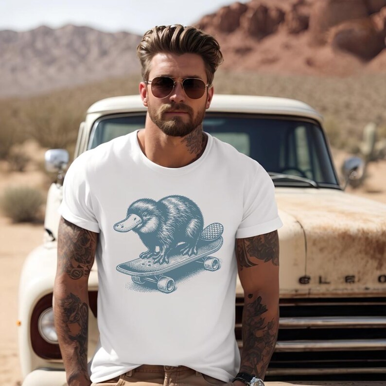 Retro Platypus Shirt, Skateboard Tshirt, Funny Animal Shirts, Skater Gift Tees, Platypus Lover Vantage Skateboarder Apparel