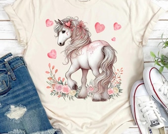 Horse Lover Shirt: Hearts and Flowers Equestrian Tee Gift