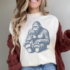 Retro Bigfoot Shirt, Big Foot Ice Cream Shirt, Weird Alt Shirts for Men, Bigfoot Sweatshirt, 90s Sasquatch Cryptozoology Cryptid Theme Women