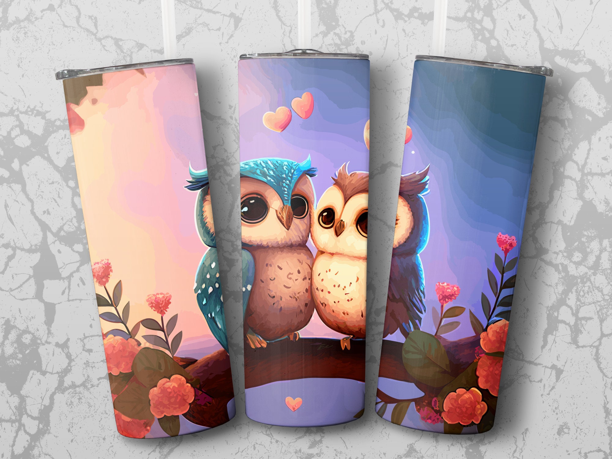 Lovey Owls Cute Animal Wraps 20 Ounce Skinny Tumbler Etsy