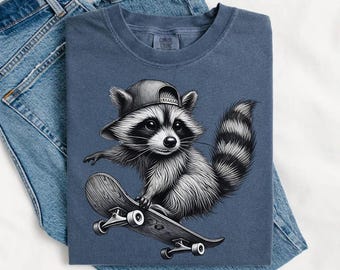 Raccoon Skater Shirt, Skateboard Tshirt, Funny Animal Shirts, Skater Gift Tees, Funny Raccoon T Shirt, Animal Skateboarding Apparel
