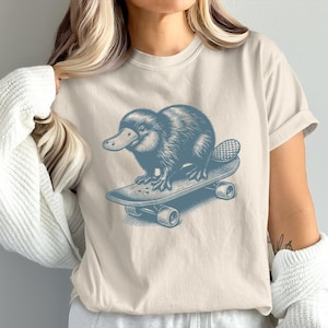 Retro Platypus Shirt, Skateboard Tshirt, Funny Animal Shirts, Skater Gift Tees, Platypus Lover Vantage Skateboarder Apparel
