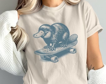 Retro Platypus Shirt, Skateboard Tshirt, Funny Animal Shirts, Skater Gift Tees, Platypus Lover Vantage Skateboarder Apparel
