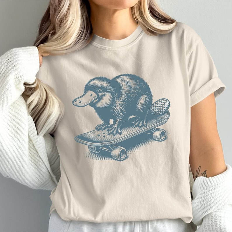 Retro Platypus Shirt, Skateboard Tshirt, Funny Animal Shirts, Skater Gift Tees, Platypus Lover Vantage Skateboarder Apparel