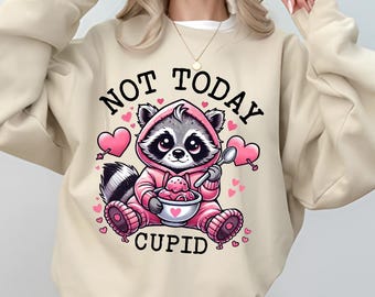 Funny Anti Valentine Shirt, Not Today Cupid Valentines Day Sweatshirt, Raccoon Valentines Tee, Funny Valentines Day Shirt Women
