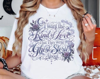 Bookish Ghost Story Shirt, Romantic Gothic Tee, Celestial Moon Rose Literary Reader TShirt