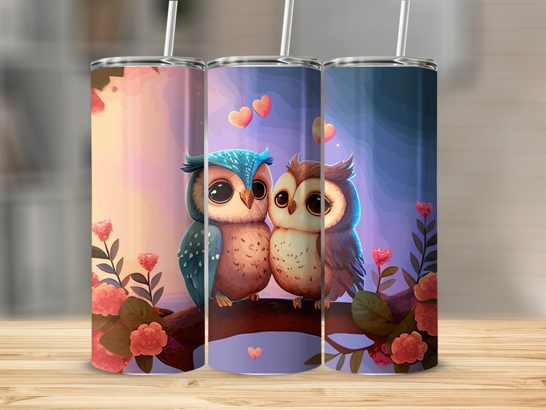 Lovey Owls Cute Animal Wraps 20 Ounce Skinny Tumbler Etsy