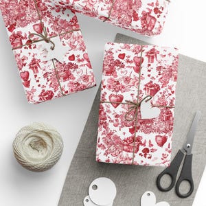 Red Toile Valentines Day Wrapping Paper: Luxury Gift Wrap