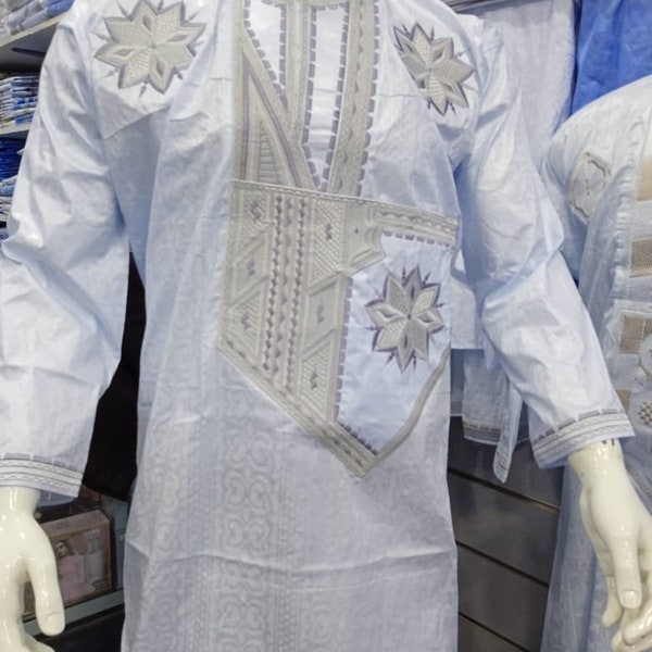 Caftan à manches longues pour homme, robe fendue sur le côté, avec poches, pour homme, robe décontractée, robe marocaine, tissu mauritanien