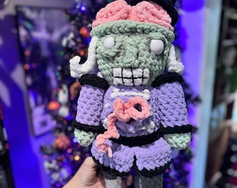 Zombie Nutcracker - Crocheted Spooky Holiday Art Doll
