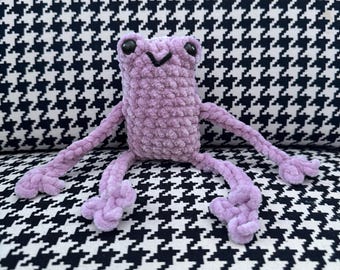 Handmade Lilac Frog Plush: Crochet Leggy Froggy, Pocket Toy