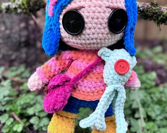Coraline Inspired Doll - Handmade Crochet Plushie