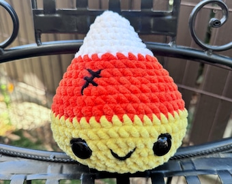 Handmade Crochet Candy Corn Plushie: Spooky Halloween Decor