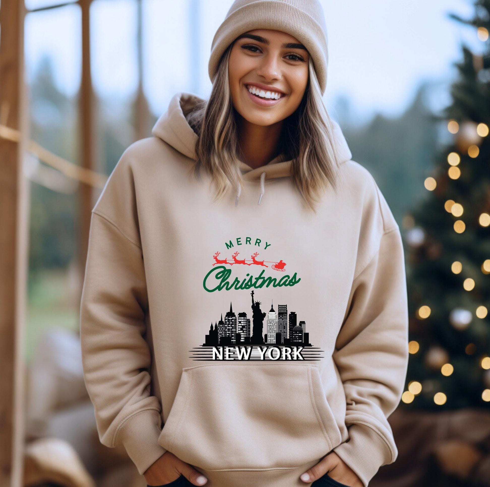 Sweatshirt Joyeux Noël - New York Skyline Dans Une Boule De Neige Scintillante