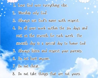 Ten Commandments Poster, Kid-Friendly Paraphrase (Digital Download)