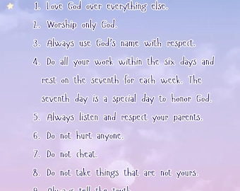 10 Commandments Poster, Kid-Friendly Paraphrase (Digital Download)