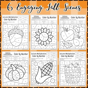 Fall Math Coloring Sheets Activities Autumn Math Color by Number ...