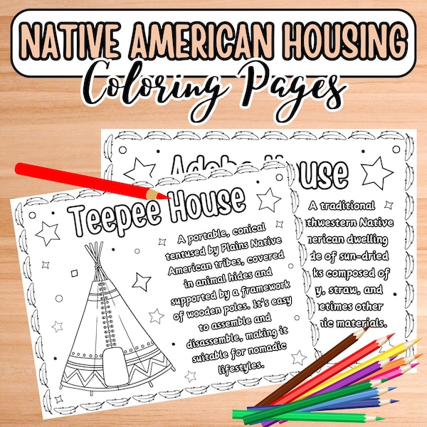 Indigenous People Housing Coloring Pages | Native American Heritage Month Houses Coloring Worksheets | Native American Dwellings