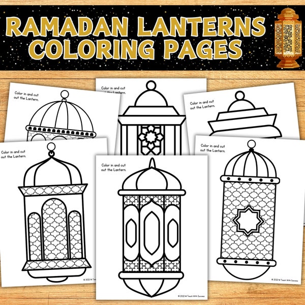 Eid al-Fitr & Ramadan Lanterns Coloring Pages | Lantern template printable ramadan decorations | Printable Eid al-Fitr Decoration