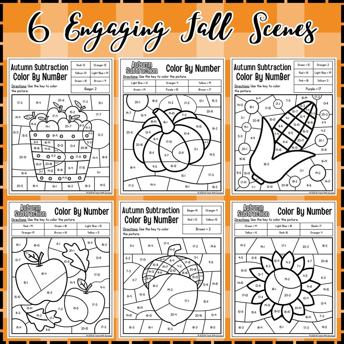 Fall Math Coloring Sheets Activities Autumn Math Color by Number ...