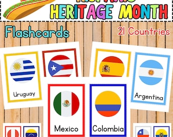 National Hispanic Heritage Month Flashcards | Printable Spanish Speaking Countries Flash Cards | Latino Heritage Month | Digital Download