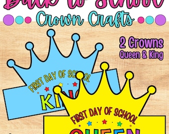 Manualidades de coronas de reina y rey de papel para el regreso a clases imprimibles / Plantillas de coronas para el primer día de clases / Diadema de comienzo de año / Dibujos para colorear para niños