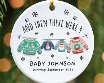 Personalized Pregnancy Announcement Ornament, Customized Baby Ceramic Christmas Ornament, Family of Four, Second Baby Gift, Baby Coming Soon