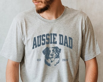 Personalized Aussie Dad Shirt, Australian Shepherd Lover T-shirt, Dog Dad Gifts, Gift for Boyfriend, Aussie Dog Tshirt