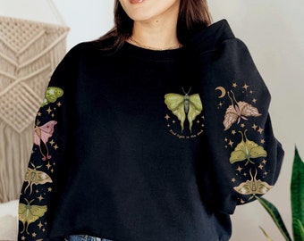 Luna Moth Sweatshirt, Goblincore Sweater, Granola Girl Aesthetic, Nature Forestcore Crewneck, Entomology Gifts, Dark Cottagecore Clothing