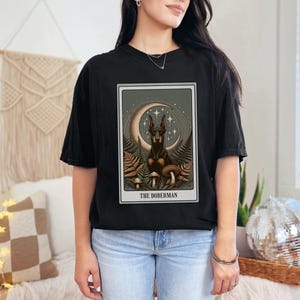 Doberman Shirt, Tarot Card Shirt, Doberman Pinscher Tee, Halloween Dog Shirt, Doberman Gifts, Dobie Dog Mom T-shirt, Dark Academia Tshirt Black