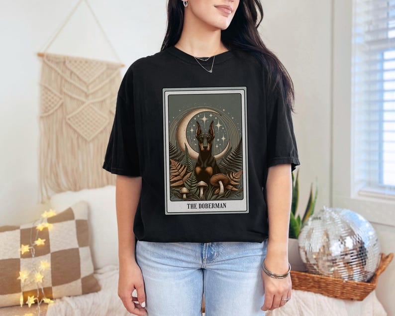 Doberman Shirt, Tarot Card Shirt, Doberman Pinscher Tee, Halloween Dog Shirt, Doberman Gifts, Dobie Dog Mom T-shirt, Dark Academia Tshirt Black