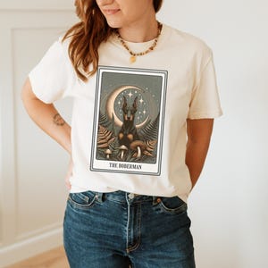 Doberman Shirt, Tarot Card Shirt, Doberman Pinscher Tee, Halloween Dog Shirt, Doberman Gifts, Dobie Dog Mom T-shirt, Dark Academia Tshirt Ivory