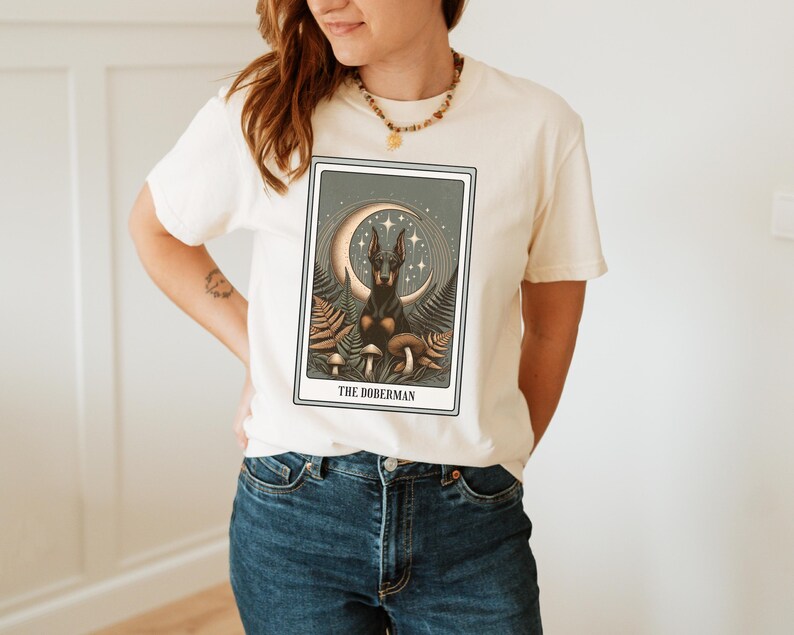 Doberman Shirt, Tarot Card Shirt, Doberman Pinscher Tee, Halloween Dog Shirt, Doberman Gifts, Dobie Dog Mom T-shirt, Dark Academia Tshirt Ivory