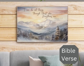 Winter Landscape Bible Verse Wall Art, Wall Decor Digital Download with Mountains, Printable religious inspirational artwork, Christmas Gift