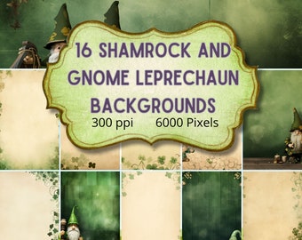 Shamrocks, Gnomes, Leprechauns Digital Paper for Scrapbooking, Web design, invitations, Printable JPEG PNG images,  commercial license