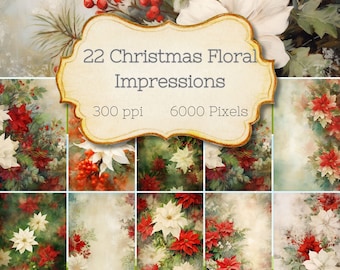 Christmas Floral Impressions Digital Paper for portraits, weddings, pets, and landscapes. Photo backgrounds, commercial license included